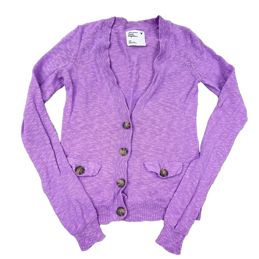 Vintage Y2K American Eagle Cardigan Sweater Women Small Purple V Neck Lightweigh